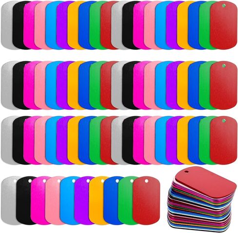 80 Pcs Aluminum Dog Tags, Blank Discs for DIY Decorative Craft Pet Tags, Metal Stamping, Multicolor, 50 x 29 x 1 Mm, 3 mm Hole in Kuwait