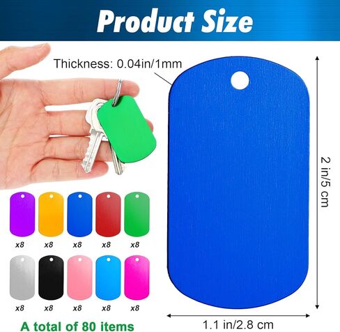 80 Pcs Aluminum Dog Tags, Blank Discs for DIY Decorative Craft Pet Tags, Metal Stamping, Multicolor, 50 x 29 x 1 Mm, 3 mm Hole in Kuwait