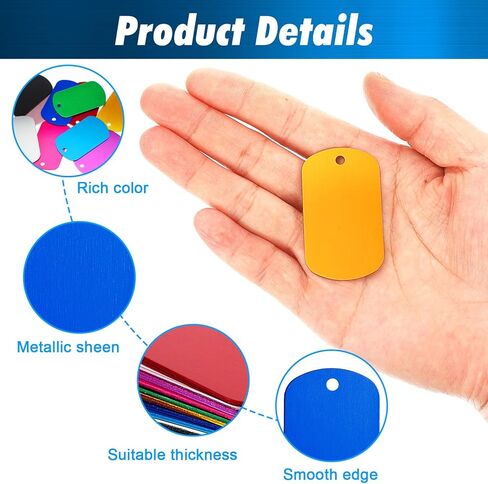 80 Pcs Aluminum Dog Tags, Blank Discs for DIY Decorative Craft Pet Tags, Metal Stamping, Multicolor, 50 x 29 x 1 Mm, 3 mm Hole in Kuwait