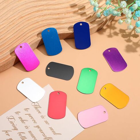 80 Pcs Aluminum Dog Tags, Blank Discs for DIY Decorative Craft Pet Tags, Metal Stamping, Multicolor, 50 x 29 x 1 Mm, 3 mm Hole in Kuwait