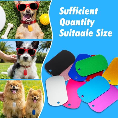 80 Pcs Aluminum Dog Tags, Blank Discs for DIY Decorative Craft Pet Tags, Metal Stamping, Multicolor, 50 x 29 x 1 Mm, 3 mm Hole in Kuwait