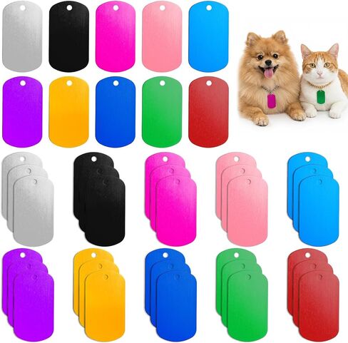 80 Pcs Aluminum Dog Tags, Blank Discs for DIY Decorative Craft Pet Tags, Metal Stamping, Multicolor, 50 x 29 x 1 Mm, 3 mm Hole in Kuwait