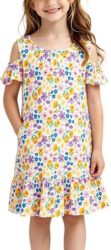 Girls Summer Dress Bamboo Viscose Short Sleeve Off Shoulder Casual Dresses in Saudi Arabia
