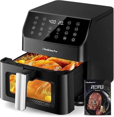 Beelicious Large Air Fryer, 12-in-1 Digital Airfryer with Window, 5.8Qt, 40+ Recipes, Flavor-Lock Tech, Dishwasher Safe,Shake Reminder, Compact, Quiet, Nonstick Air Fryers. Black in Kuwait