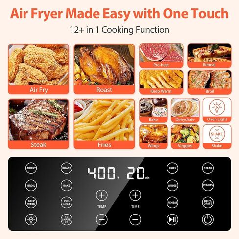 Beelicious Large Air Fryer, 12-in-1 Digital Airfryer with Window, 5.8Qt, 40+ Recipes, Flavor-Lock Tech, Dishwasher Safe,Shake Reminder, Compact, Quiet, Nonstick Air Fryers. Black in Kuwait