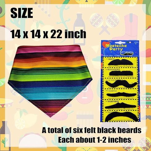 Mexican Pet Costume Set with Sombrero Hat, Colorful Striped Bandana Scarf and Mustache for Cats and Dogs in Kuwait