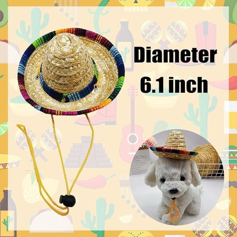 Mexican Pet Costume Set with Sombrero Hat, Colorful Striped Bandana Scarf and Mustache for Cats and Dogs in Kuwait