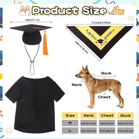 QKURT Dog Graduation Cap and Gown Costume Set-Pet Graduation Attire, Black Hat Cap with Gold Tassel, Dog Bandana for Dogs Holiday Costume Accessory, Adjustable in Kuwait