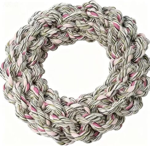 Pet Cotton Ring Dog Toy, Braided Rope Chew Ring for Medium and Large Dogs, 20x20x5cm, Durable Training Toy (Natural) in Kuwait