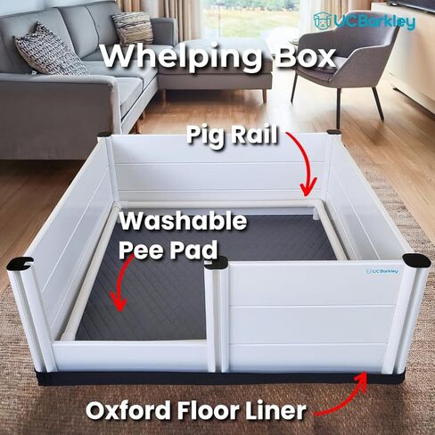 Whelping Box for Dogs & Puppies – Premium 48" Modular Design with Easy-Open Door, Pig Rails, Oxford Floor Liner & Washable Pee Pad – Indoor/Outdoor, Easy-Clean & Durable in Kuwait