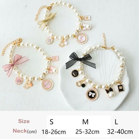 Pet Collars Sweet Cat Jewelry Pearl Rhinestone Princess Puppy Accessories Bow Collar(L,Black) in Kuwait