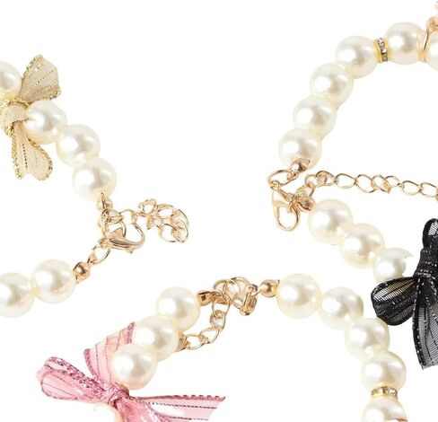 Pet Collars Sweet Cat Jewelry Pearl Rhinestone Princess Puppy Accessories Bow Collar(L,Black) in Kuwait
