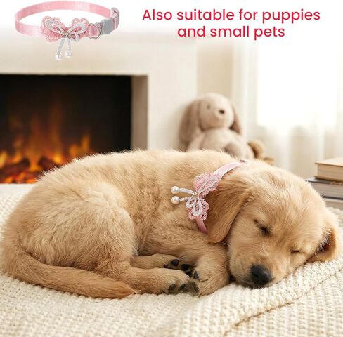 2 Pcs Pink Cat Collar with Bow, Adjustable Cute Kitten Collars with Bell Adorable Breakaway Safety Cat Bowtie Collar for Girl Cats in Kuwait