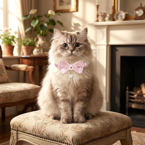 2 Pcs Pink Cat Collar with Bow, Adjustable Cute Kitten Collars with Bell Adorable Breakaway Safety Cat Bowtie Collar for Girl Cats in Kuwait