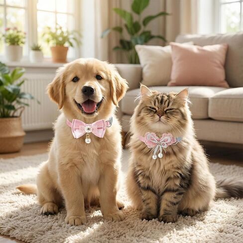 2 Pcs Pink Cat Collar with Bow, Adjustable Cute Kitten Collars with Bell Adorable Breakaway Safety Cat Bowtie Collar for Girl Cats in Kuwait