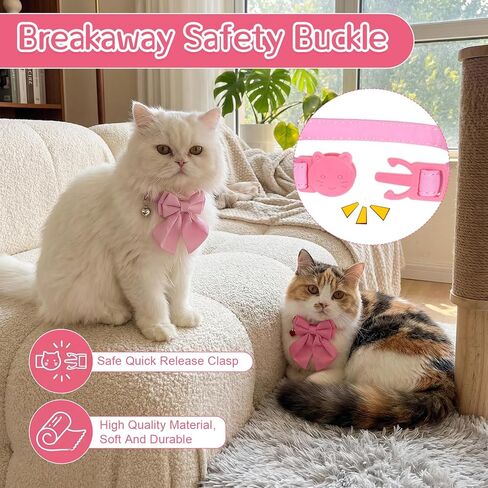 2 Pcs Cat Collar with Bow, Adjustable Breakaway Safety Collar with Bells & Bowtie, Soft Polyester for Small Cats 9.1-12.2 Inch, Pink & Rose in Kuwait
