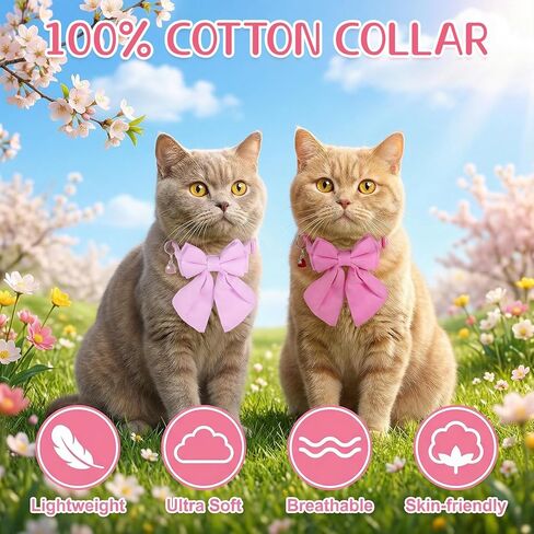 2 Pcs Cat Collar with Bow, Adjustable Breakaway Safety Collar with Bells & Bowtie, Soft Polyester for Small Cats 9.1-12.2 Inch, Pink & Rose in Kuwait