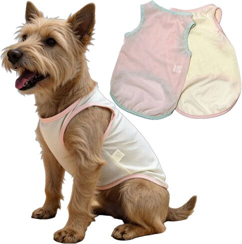 2Pcs Cooling Shirts for Small Dogs, Sleeveless Dog Vest, Lightweight Breathable Dog Summer Tank Top Sun Protection Shirts for Dogs Cats Pet Apparel (Pink Yellow, Medium Size for 5.0-8.5lb Pets) in Kuwait