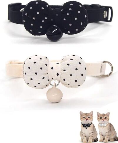 2 Pack Soft Breakaway Safety Cat Collar，Kitten Collar with Bell and Bow Tie,Adjustable Breakaway Cotton Collar for Kitty and Puppy (Plaid-Red Black) in Kuwait