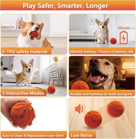 كرات ألعاب تفاعلية ذكية للكلاب، Pelota Interactiva para Perros. حركة أوتوماتيكية، ارتداد، مادة E-TPU، تصنيف IPX7 لمقاومة الماء، كرة نطاطة للحيوانات الأليفة للكلاب المتوسطة والكبيرة - برتقالية in Kuwait