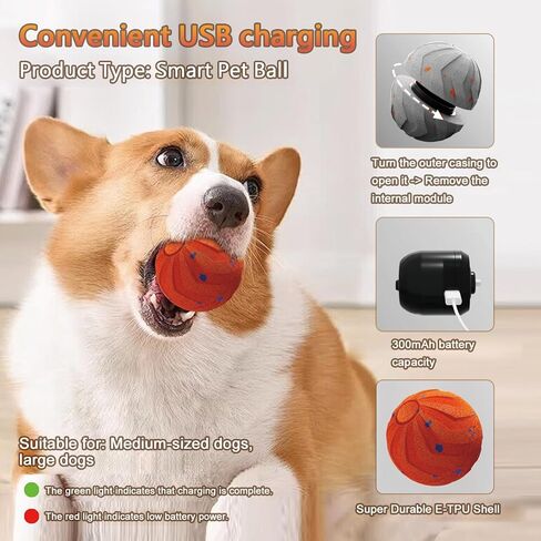 كرات ألعاب تفاعلية ذكية للكلاب، Pelota Interactiva para Perros. حركة أوتوماتيكية، ارتداد، مادة E-TPU، تصنيف IPX7 لمقاومة الماء، كرة نطاطة للحيوانات الأليفة للكلاب المتوسطة والكبيرة - برتقالية in Kuwait