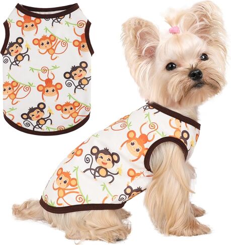 Sebaoyu Dog Shirt for Small Dogs, Soft Breathable Boy Girl Dog T-Shirt, Puppy Sleeveless Lightweight Vests Puppy Clothes Pet Cat Outfit (Brown Monkey, S) in Kuwait