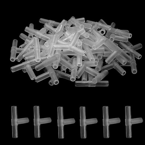 100PCS Aquarium Air Line Connectors, Plastic Valve Fittings, Inline T Joints for Fish Tank Pump Tubing in Kuwait