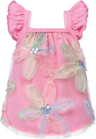 Fitwarm Embroidered Flower Ruffle Dog Shirt, Fancy Summer Clothes for Small Dogs Girl, Sweet Pet Tee, Pink, Medium in Kuwait