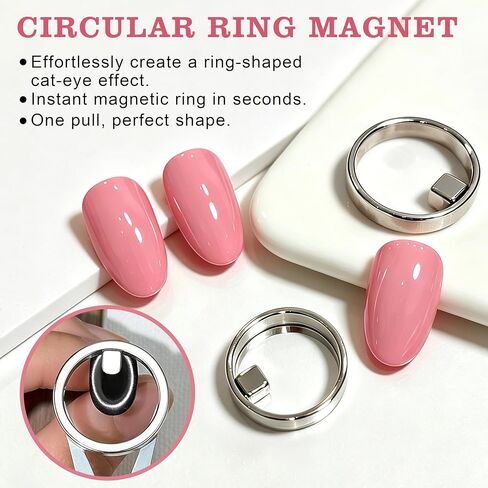 2pcs Ring Cat Eyes Magnet for Nails, Cateye Magnet for Nails, Y-Shaped & Hollow Ring Nail Magnet for Halo, French, Magnetic Nail Art Tool for Home DIY, Beginners & Nail Artists in Kuwait