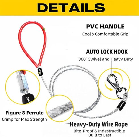 Dog Leash Heavy Duty(Up to 250lbs),5FT Chew Proof Metal WireRope Dog Leash for Medium Large Dogs, Auto Lock Hook,Comfortable Cool Handle,Silver in Kuwait