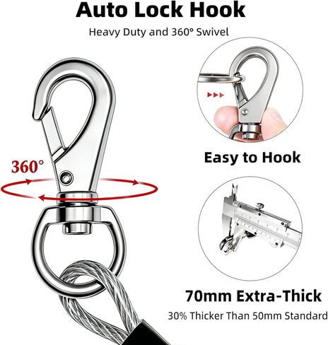 Dog Leash Heavy Duty(Up to 250lbs),5FT Chew Proof Metal WireRope Dog Leash for Medium Large Dogs, Auto Lock Hook,Comfortable Cool Handle,Silver in Kuwait