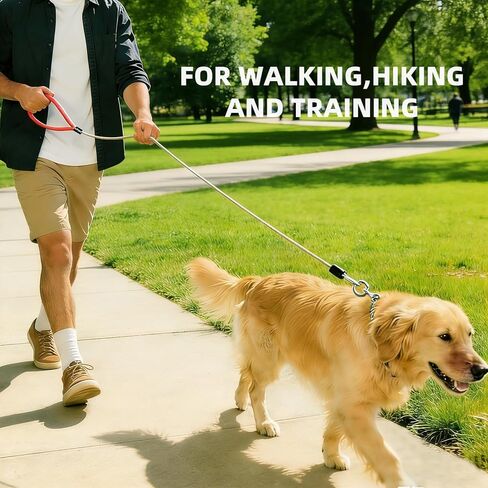 Dog Leash Heavy Duty(Up to 250lbs),5FT Chew Proof Metal WireRope Dog Leash for Medium Large Dogs, Auto Lock Hook,Comfortable Cool Handle,Silver in Kuwait