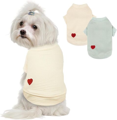 2-Pack Dog Shirts, Soft Cozy Short Sleeve Dog Tshirts for Small Medium Dogs Girls Boys, Embroidered Heart Waffle Short Dog Clothes, Ideal for Daily Wear Dog T Shirt, Medium, Pink & Yellow in Saudi Arabia