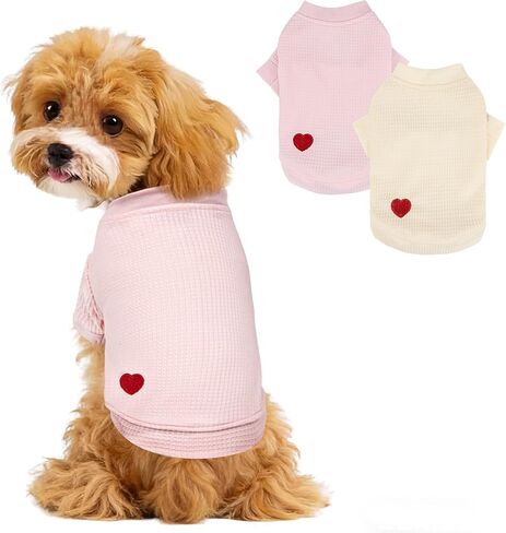 2-Pack Dog Shirts, Soft Cozy Short Sleeve Dog Tshirts for Small Medium Dogs Girls Boys, Embroidered Heart Waffle Short Dog Clothes, Ideal for Daily Wear Dog T Shirt, Medium, Pink & Yellow in Saudi Arabia