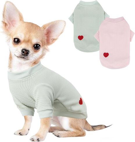 2-Pack Dog Shirts, Soft Cozy Short Sleeve Dog Tshirts for Small Medium Dogs Girls Boys, Embroidered Heart Waffle Short Dog Clothes, Ideal for Daily Wear Dog T Shirt, Medium, Pink & Yellow in Saudi Arabia