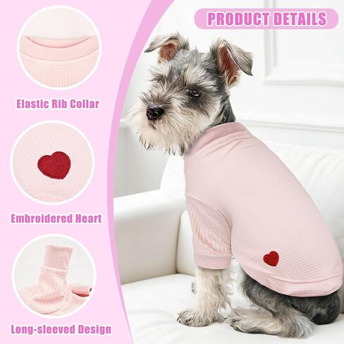 2-Pack Dog Shirts, Soft Cozy Short Sleeve Dog Tshirts for Small Medium Dogs Girls Boys, Embroidered Heart Waffle Short Dog Clothes, Ideal for Daily Wear Dog T Shirt, Medium, Pink & Yellow in Saudi Arabia