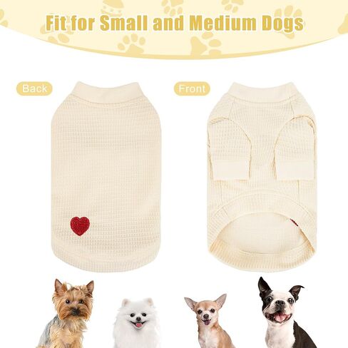 2-Pack Dog Shirts, Soft Cozy Short Sleeve Dog Tshirts for Small Medium Dogs Girls Boys, Embroidered Heart Waffle Short Dog Clothes, Ideal for Daily Wear Dog T Shirt, Medium, Pink & Yellow in Saudi Arabia