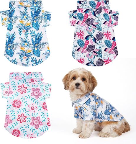 Pistha 3 Pieces Dog Hawaiian Shirts for Small Dogs, Summer Floral Pet Dog Hawaiian Shirts for Puppy Cats Holiday,M in Kuwait