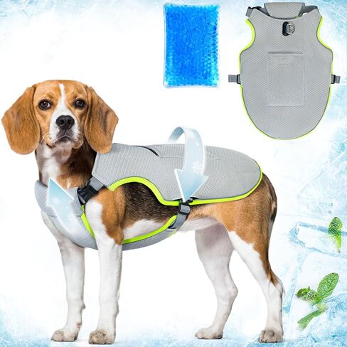 سترة تبريد للكلاب من Mora Pets مع حزام ثلج للتبخير، قميص صيفي قابل للتعديل، سترة للحيوانات الأليفة مناسبة للطقس الحار، مقاس كبير ومتوسط ​​وصغير الحجم، رمادي XL in Kuwait