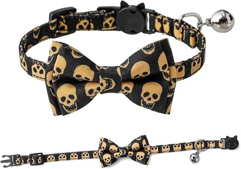 Cat Collar Breakaway, Collar Adjustable Breakaway Cat Bowtie Collor – 7.8-10.2" Cute Elastic Strap for Kittens Cats and Small Puppies(Skull) in Kuwait