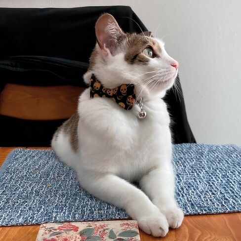 Cat Collar Breakaway, Collar Adjustable Breakaway Cat Bowtie Collor – 7.8-10.2" Cute Elastic Strap for Kittens Cats and Small Puppies(Skull) in Kuwait