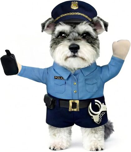 Police Officer Pet Costume with Radio, Hat and Toy Handcuffs - Small Breed Dog Funny Clothes Outfit Apparel (Small) in Kuwait