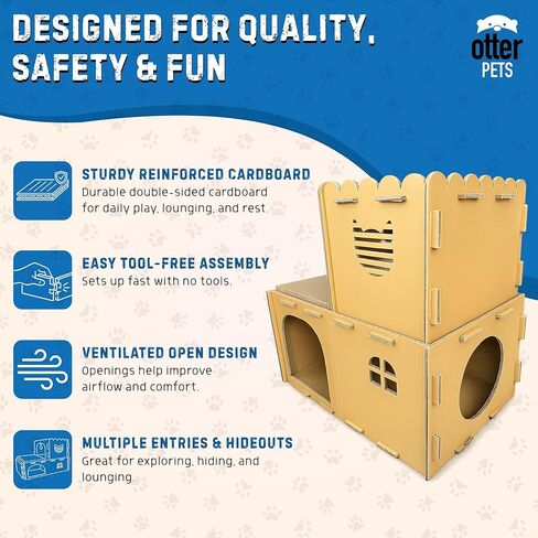 بيت قطط من الورق المقوى من OtterPets بتصميم لعب بمستويين، ووسادتي خدش، ولعبة فأر قطيفة وحصيرة صوف ناعمة، وبيت خدش للقطط in Kuwait
