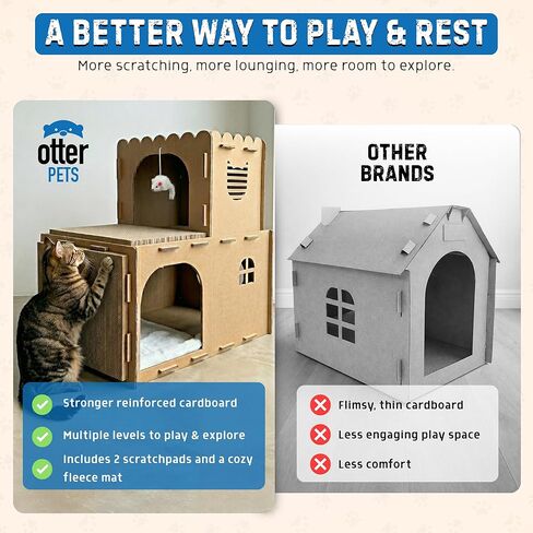 بيت قطط من الورق المقوى من OtterPets بتصميم لعب بمستويين، ووسادتي خدش، ولعبة فأر قطيفة وحصيرة صوف ناعمة، وبيت خدش للقطط in Kuwait