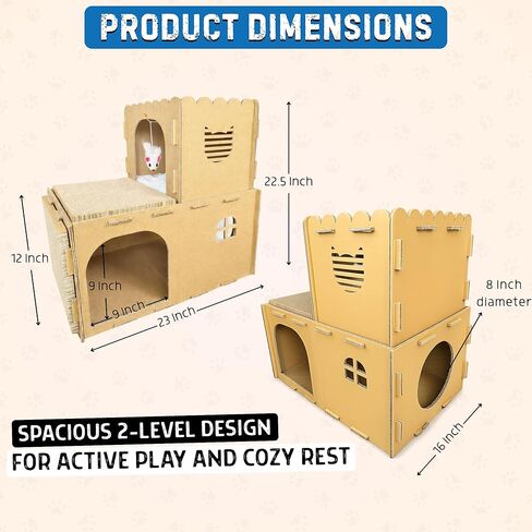 بيت قطط من الورق المقوى من OtterPets بتصميم لعب بمستويين، ووسادتي خدش، ولعبة فأر قطيفة وحصيرة صوف ناعمة، وبيت خدش للقطط in Kuwait