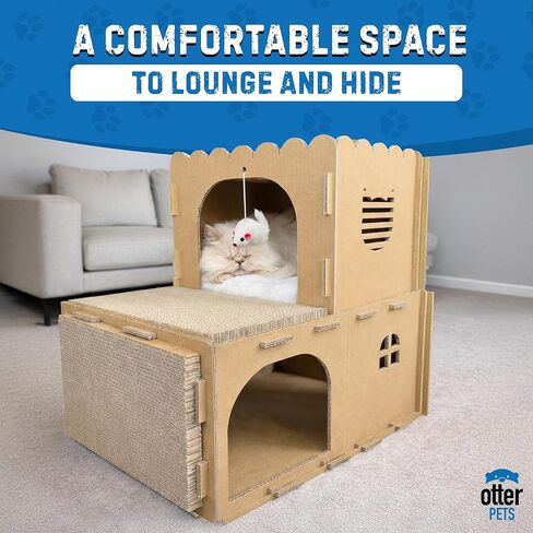 بيت قطط من الورق المقوى من OtterPets بتصميم لعب بمستويين، ووسادتي خدش، ولعبة فأر قطيفة وحصيرة صوف ناعمة، وبيت خدش للقطط in Kuwait