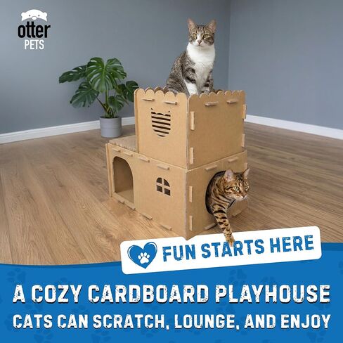بيت قطط من الورق المقوى من OtterPets بتصميم لعب بمستويين، ووسادتي خدش، ولعبة فأر قطيفة وحصيرة صوف ناعمة، وبيت خدش للقطط in Kuwait