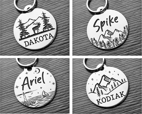 DEEP Custom Stainless Steel Pet ID Tags Front and Back Engraved Dog Tags Personalized for Dogs and Cats (Forest-MTN.-Round 1-1/4"x1-1/8) in Kuwait