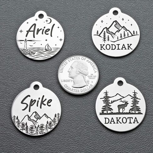 DEEP Custom Stainless Steel Pet ID Tags Front and Back Engraved Dog Tags Personalized for Dogs and Cats (Forest-MTN.-Round 1-1/4"x1-1/8) in Kuwait