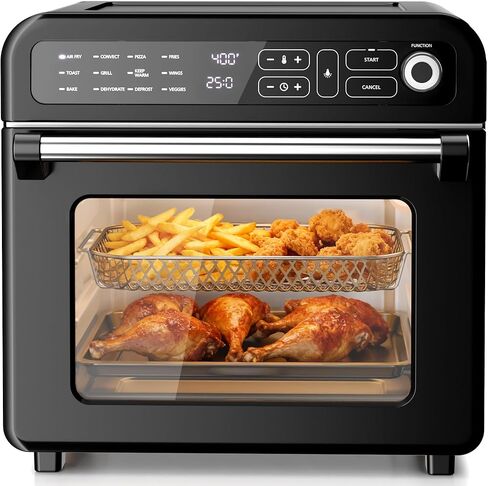 Kismile 18QT Air Fryer Toaster Oven Combo, 12-in-1 Countertop Convection Airfryer Oven, 70–450℉, Bake, Roast, Reheat & Broil, Fits 8–10″ Pizza, Includes Full Accessories, Stainless Steel (Black) in Kuwait